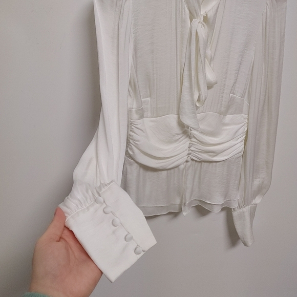 Bardot Tie Neck Ruched Blouse - Picture 2 of 5